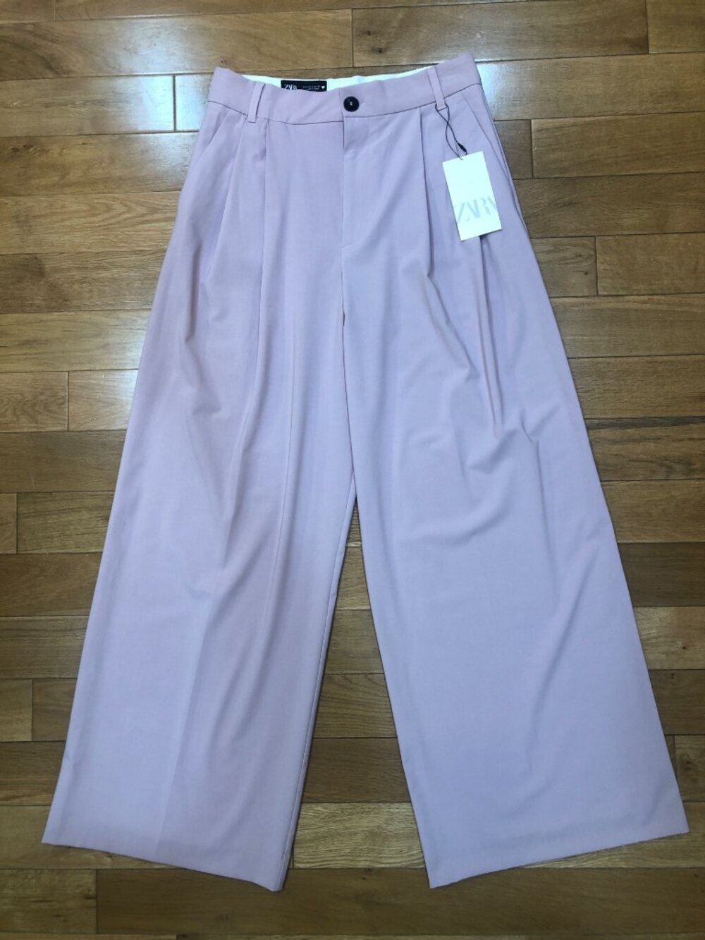 NWT Zara High Rise Wide Leg Stretch Comfort Pink Trousers Size S Office Chic